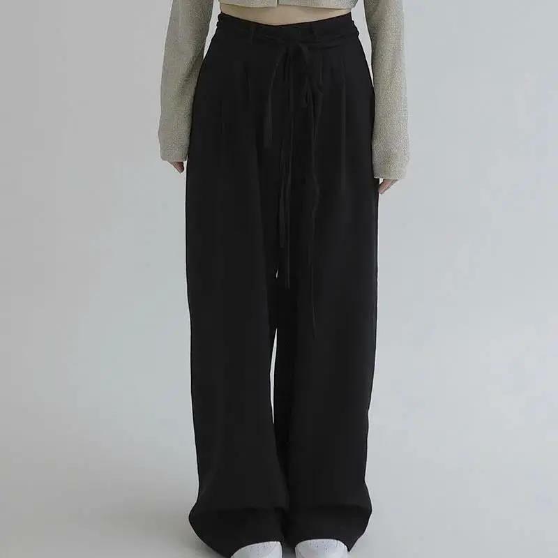 Dopasowane spodnie damskie sznurowane Vintage styl japoński mopem luźne spodnie Streetwear plisowane Harajuku chłopaka Vibe Casual Ins