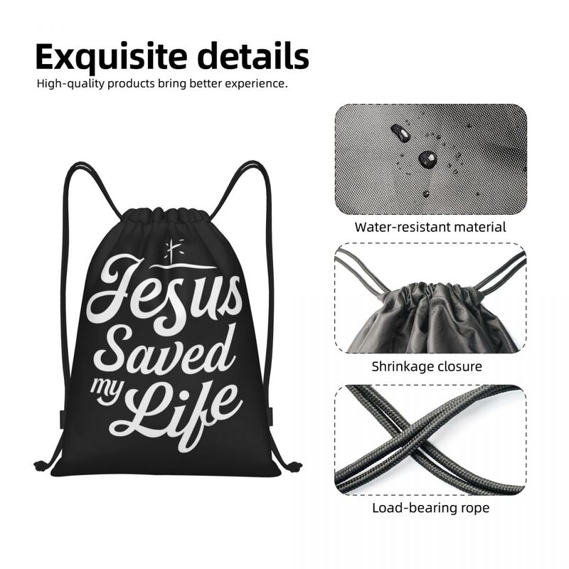 Mochila de cordão personalizada para homens e mulheres, sacos de cordão leve, ginásio, esportes, Jesus salvou minha vida, ioga