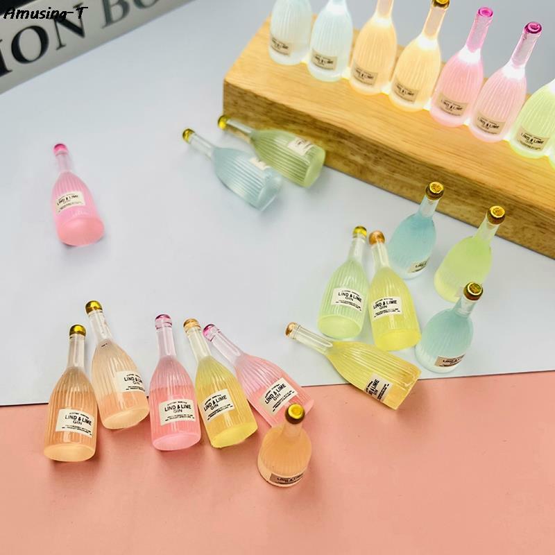 Miniatura Luminous Wine Bottle para Dollhouse, Ornamento Modelo, Cozinha Drink Acessórios, Doll House Decoração, Kids Toys, 3pcs