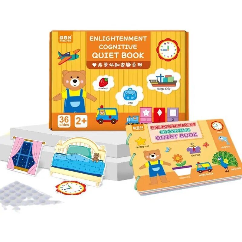 Montessori buku sibuk mainan bayi buku senyap anak prasekolah pendidikan dini teka-teki kognitif anak-anak stiker buku tempel