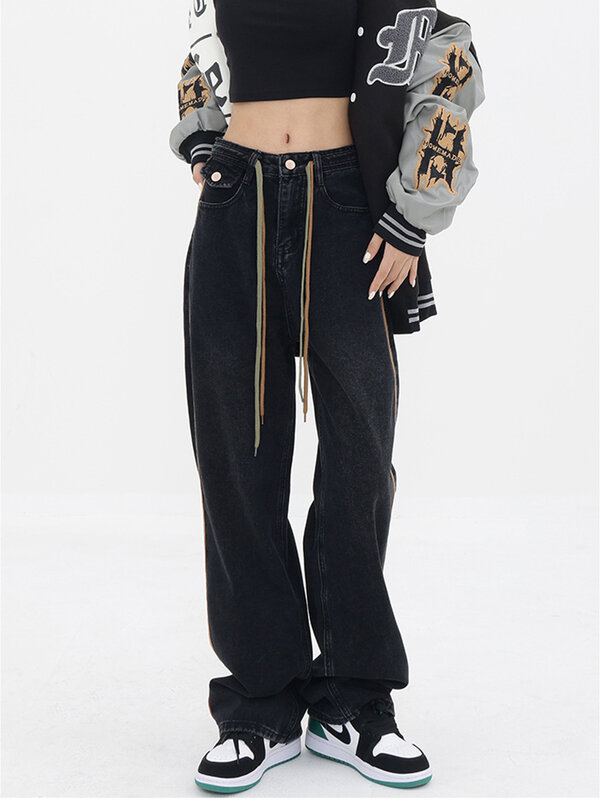 HOUZHOU-pantalones vaqueros de cintura alta para mujer, ropa de calle Vintage, estilo Hip Hop, Grunge, Harajuku, Y2K