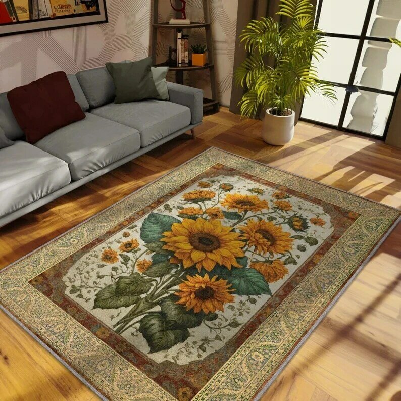 빈티지 프린트 거실 카펫 홈 데코, 넓은 공간 침실 침대 옆 플러시 매트, 커피 테이블 푹신한 러그