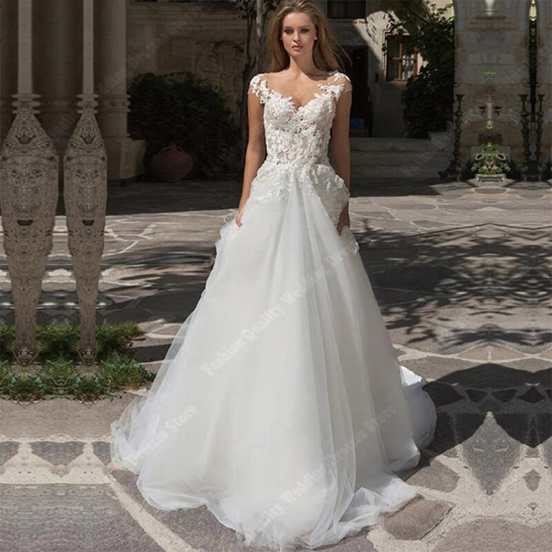 Elegant Sleeveless Tulle Women Wedding Dresses Modern Backless Engagement Party Bridal Gown Mopping Length Princess Vestido 2024