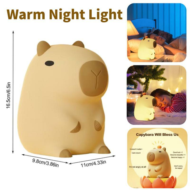 Lampu malam silikon Capybara kartun lucu, lampu malam silikon Capybara kartun lucu, dapat diisi ulang daya, peredupan tidur untuk dekorasi ruang rumah anak-anak