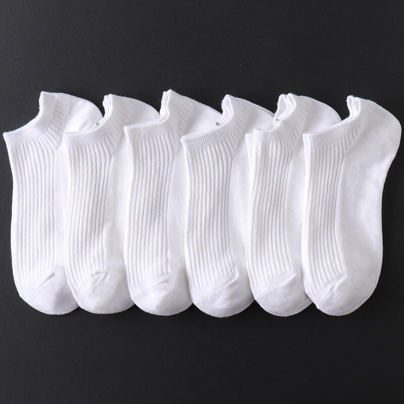 Носки мужские низкие однотонные, дышащие хлопковые удобные спортивные короткие до щиколотки, черные белые, 5 пар/комплект