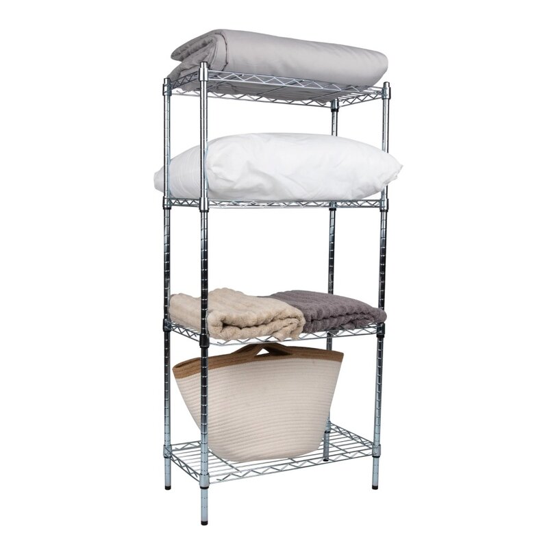 Adjustable Storage Rack, 4-Tier Industrial Shelving Unit for Basement, Warehouse, Supports 200 lbs. Per Shelf, Steel, Silver