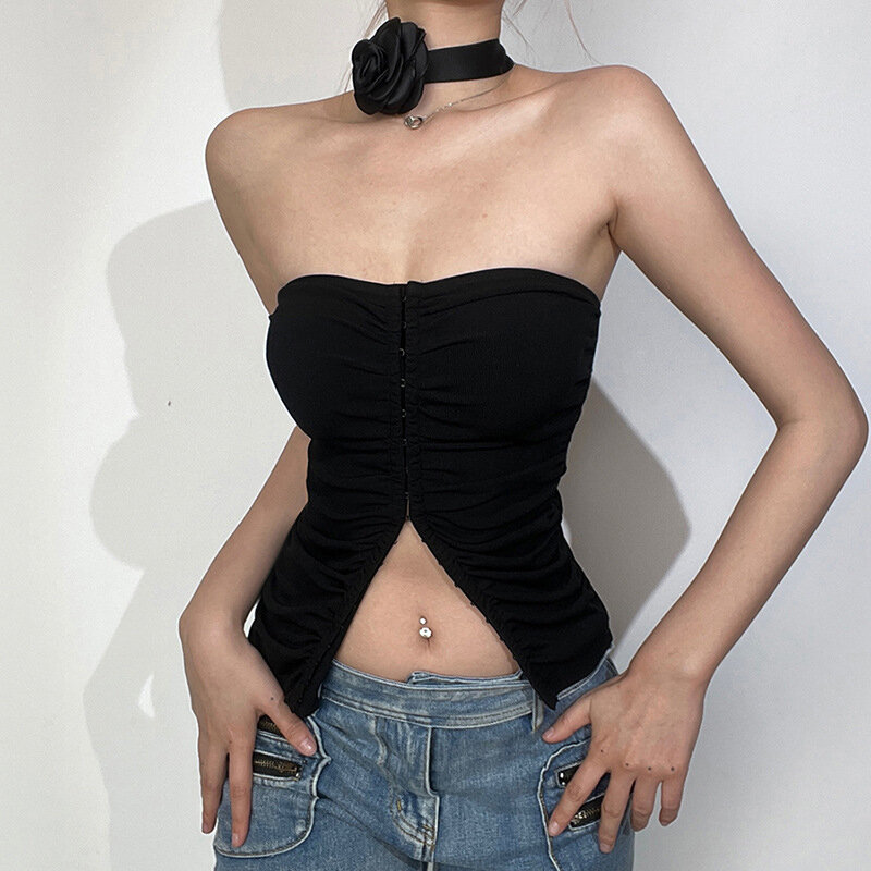 Maemukilabe E-girl, готический гранж, черный короткий топ, винтажная женская кофта в стиле Харадзюку, ретро, Y2K, летняя сказочная кокетка, жилет