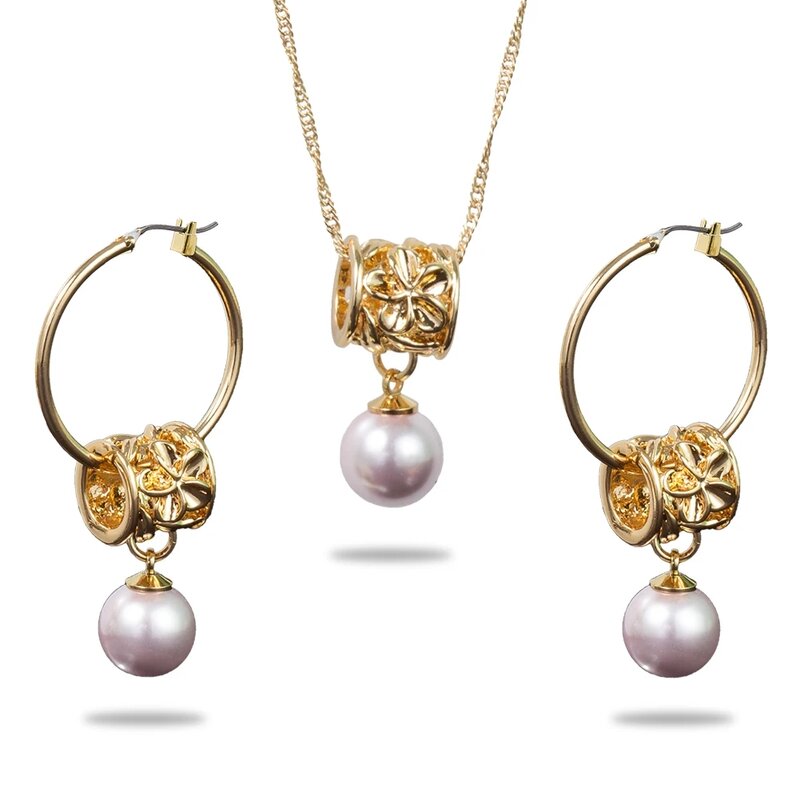 Conjunto de collar y pendientes de Aro para mujer, joyería de Color dorado, Hawaiano, indio, africano, perla, accesorios, Dubái, 2022