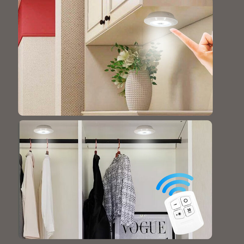 Сверхъяркий светодиодный светильник Cob для шкафа, беспроводной ночник с дистанционным управлением и регулируемой яркостью для гардероба, спальни, чулана, кухни, 3 Вт