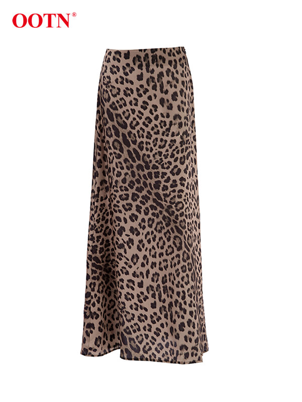 Женские винтажные юбки с леопардовым принтом OOTN, 2024, уличные шикарные длинные юбки с высокой талией, Осенние офисные тонкие юбки на молнии для женщин