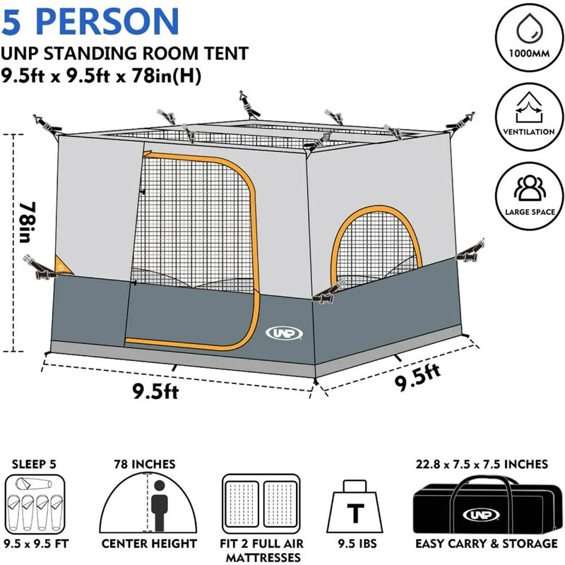 캠핑 큐브 캐노피 내부 텐트, 팝업 캐노피 텐트, 완전 통풍 지붕 밀폐 캐노피 설치 용이, 10 'x 10' ft