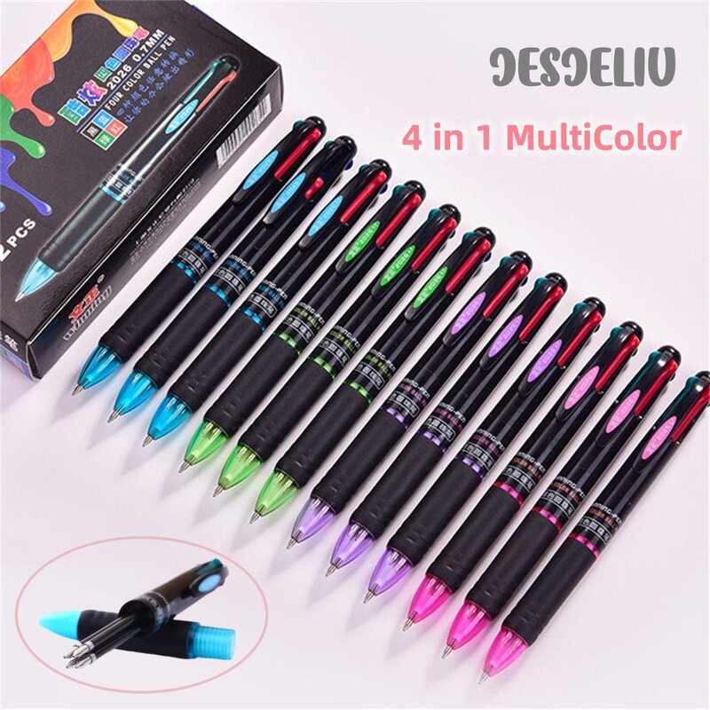 4 In 1 Multicolor Pen Creative Ballpoint Pen Colorful Retractable Ballpoint Pens Drawing Hand Account Writing Pen Marker 0.7mm
