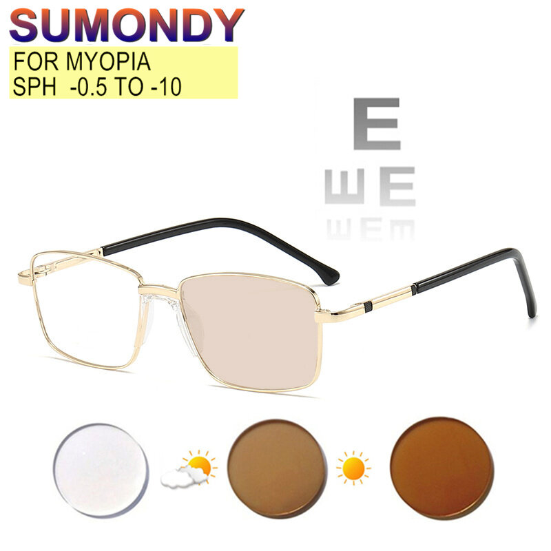 처방 맞춤형 근시 안경 -0.5 ~ -10 남성 여성 합금 프레임 안경 푸른 빛 차단 또는 광변색 렌즈 F583