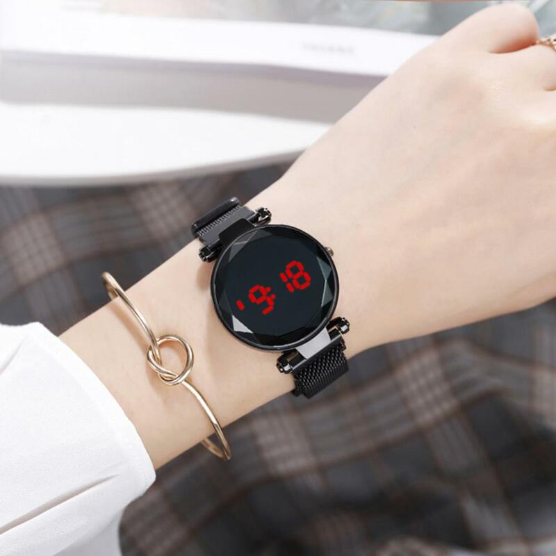 Relógio de pulso LED Touch Screen feminino, relógio feminino, mostrador redondo, luz noturna, eletrônico, marca de luxo