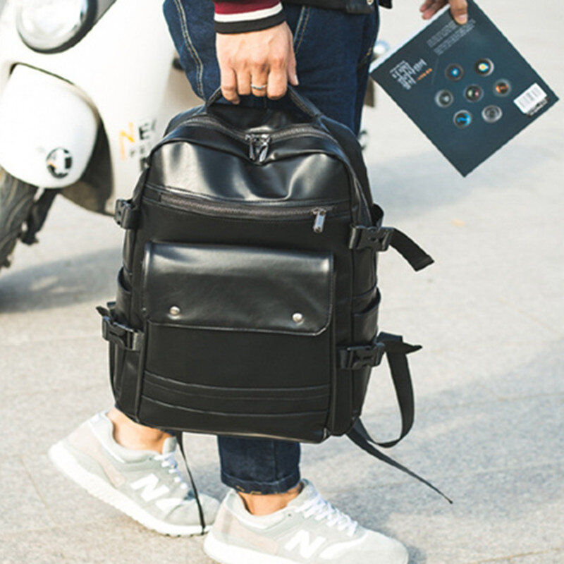 대용량 PU 가죽 남성 배낭 패션 블랙 여행 배낭, 학생 학교 가방, 비즈니스 노트북 가방