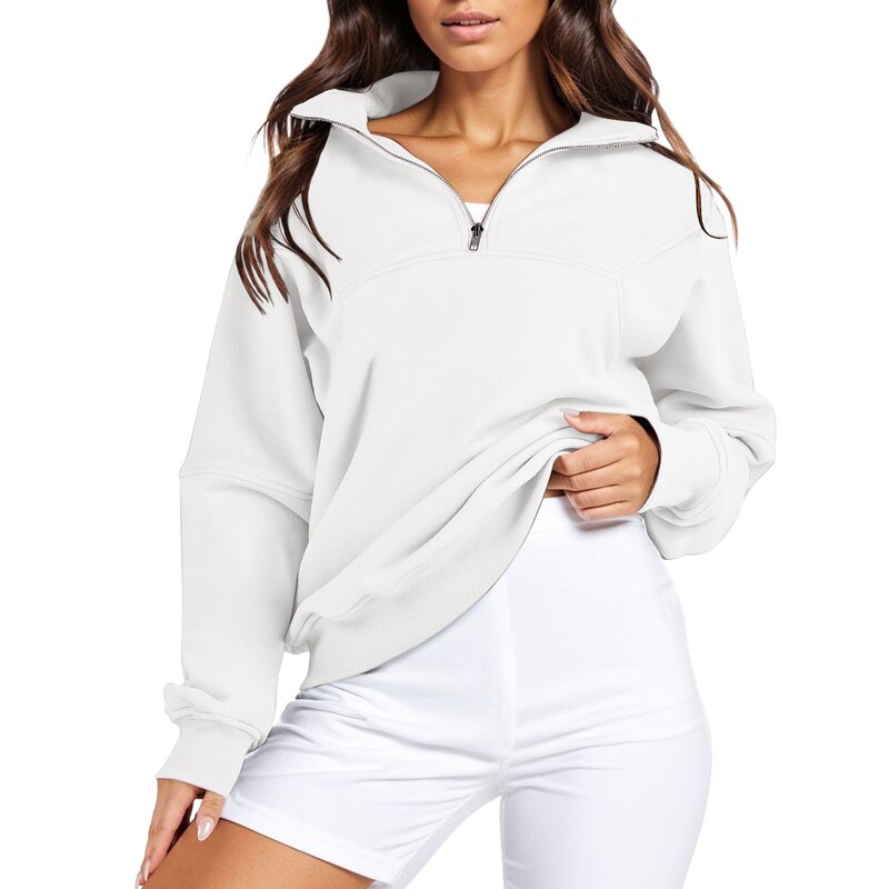 2023 wanita baru hoodie kaus Y2K kerah berdiri padat setengah ritsleting Pullover besar musim gugur musim dingin hangat Semua cocok ropa de mujer