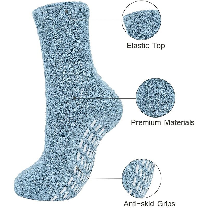 5Pcs Autumn And Winter Ladies Socks, Solid Color Non-Slip Dot Rubber Socks, Warm And Comfortable Socks, Home Floor Socks