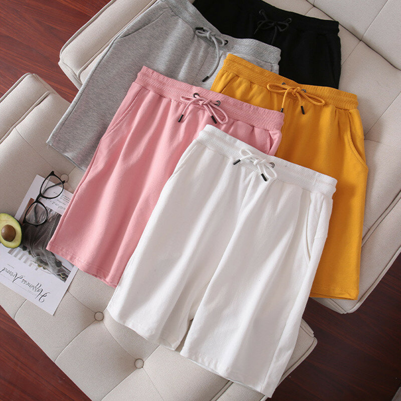Женские летние шорты с широкими штанинами, однотонные женские шорты с кулиской, Прямая поставка