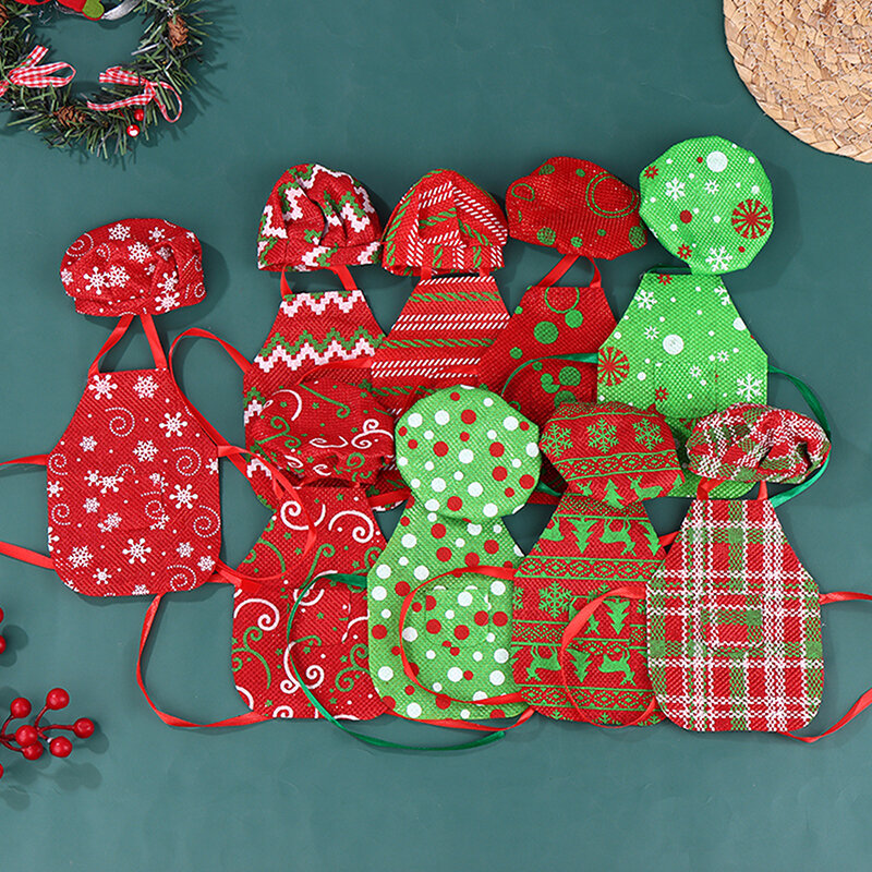 Boże Narodzenie 35cm ubranka dla lalki Mini fartuch czapka szefa kuchni domek dla lalek miniaturowe ubrania kostium na boże narodzenie dekoracja zabawka