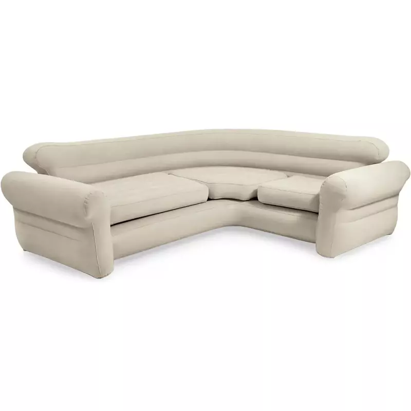 Canapé d'angle gonflable en forme de L, pour usage intérieur, beige/gris, porte-gobelets intégrés pour la maison et les salons