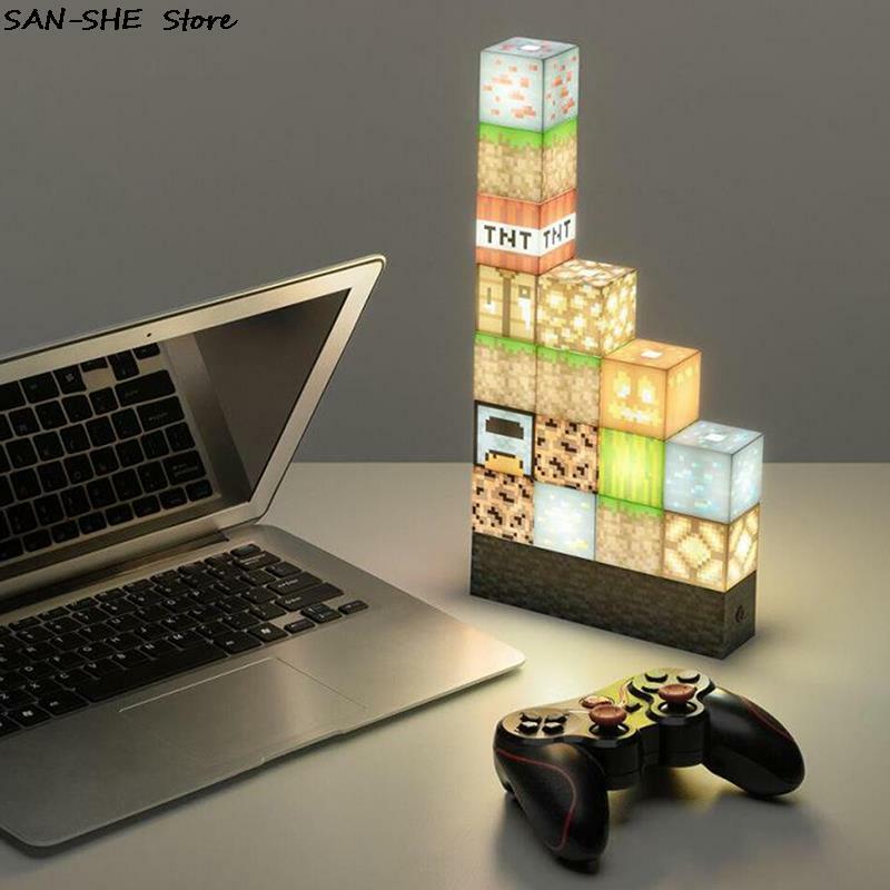 Nacht Lichter Custom Nähen Lampe USB Power Dekoration Bausteine DIY Stapeln Pixel Muster Für Festival Geschenk Decor