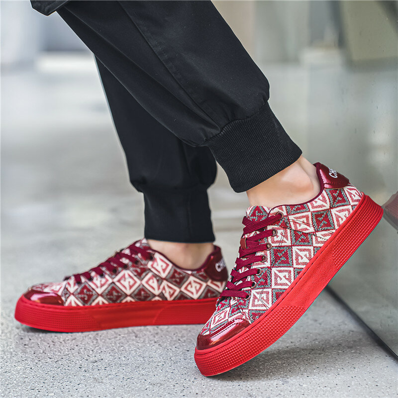 Zapatillas deportivas de lona para hombre, zapatos vulcanizados con estampado a la moda, color rojo, para monopatín