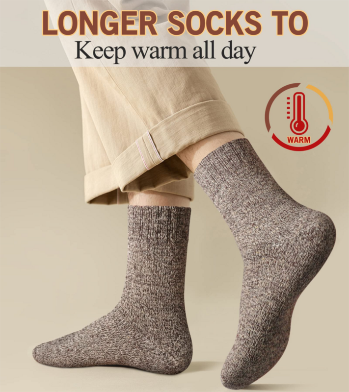 Chaussettes en laine mérinos pour hommes et femmes, chaussettes éponge, chaudes, monochromes, contre le froid et la neige, Super ThUNICEF, 5 paires, hiver