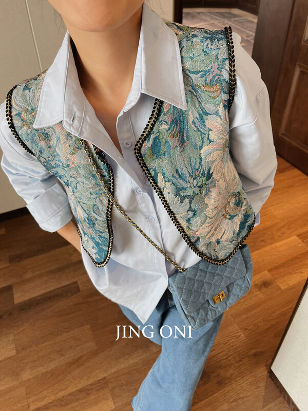 Chaleco bordado para mujer, chaqueta elegante sin mangas, moda Vintage, Top Floral, Y2k coreano de lujo, 2023