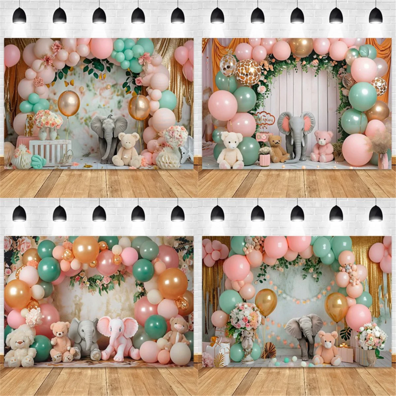Fondo de cumpleaños de animales para niños, decoración de fiesta de tela, globo, fotografía, 210x150cm, B