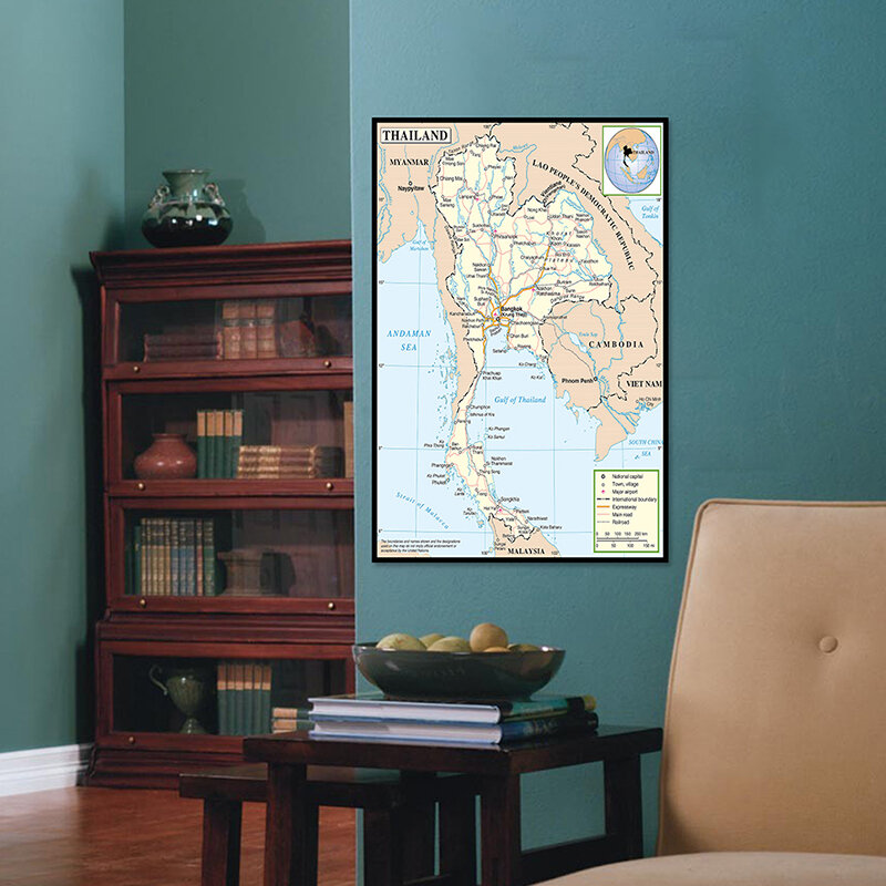 60*90cm The Thailand Map Wall Administrative Map Non-woven Canvas Painting Decorative Poster Art Print Room Home Decoration