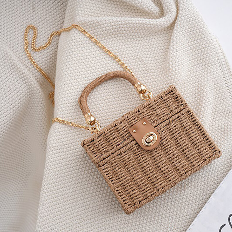 Small Fragrance Crossbody Hand-carry Dual-purpose Casual Woven Bag Japanese And Korean Small Square Box Straw Beach Bag
