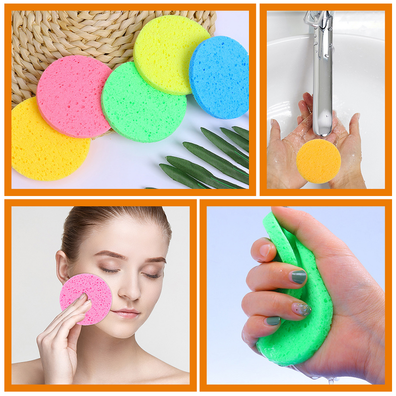 50 Pcs Sponge Cleansing Cotton Round Makeup Cellulose Removal Facial Sponges Powder Puff Wood Pulp