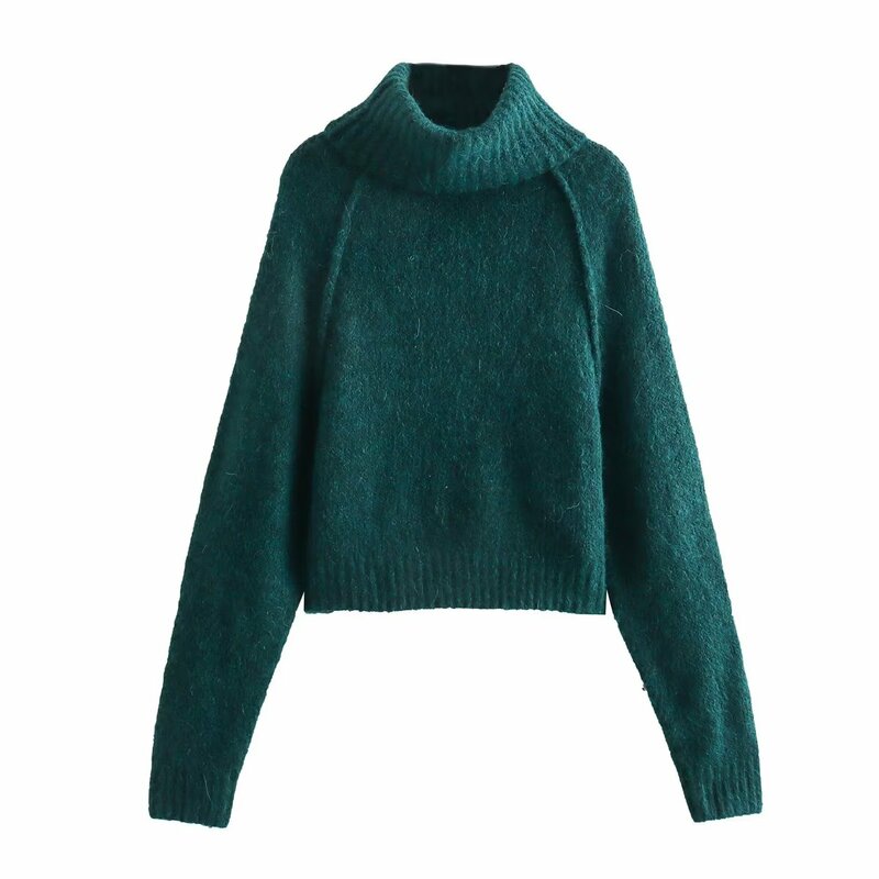 Women New Fashion Comfortable basic style Cropped High Neck Knitted Sweater Vintage Long Sleeve Female Pullovers Chic Tops