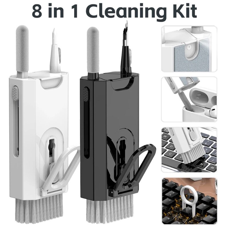 Kit de limpeza para Airpods Pro, Teclado do computador Cleaner Brush Set, Caneta De Limpeza Do Fone De Ouvido, Ferramentas De Limpeza De Fones De Ouvido, Extrator Keycap, 8 em 1