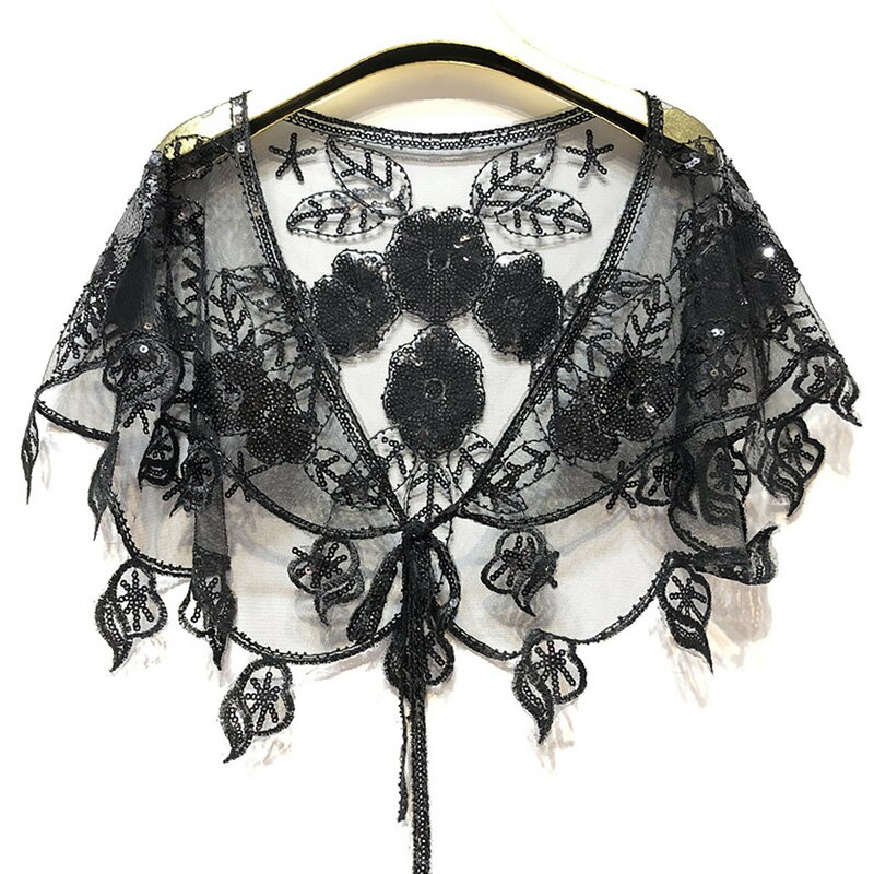 Vintage Mesh Sequin Shawl Women Breathable Cape Lightweight Washable Beaded Sequin Flapper Women Shawl For Evening Dress