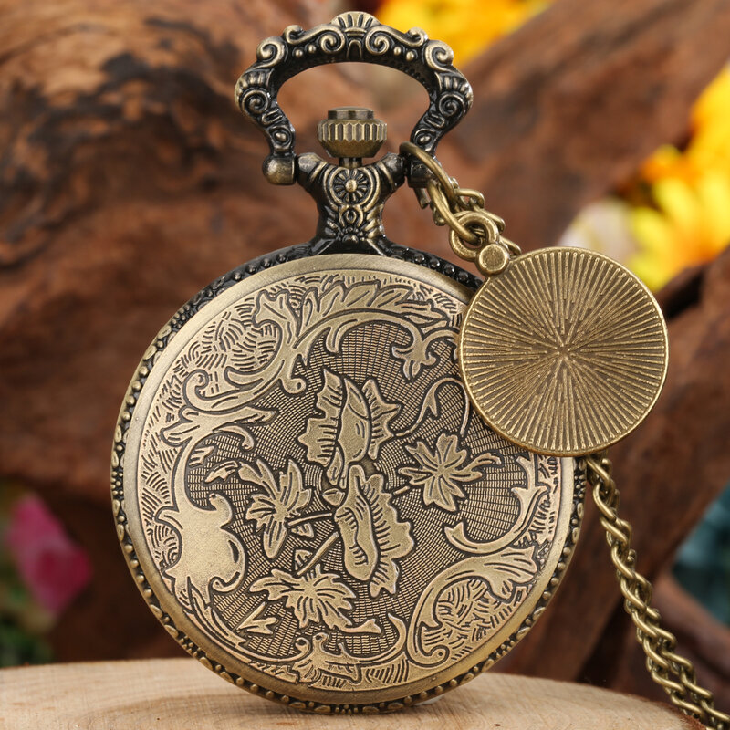 Signs of the Zodiac Quartz Analog Necklace Pocket Watch Arabic Numerals Round Dial Antique Birthday Gift Pocket Clock Unisex