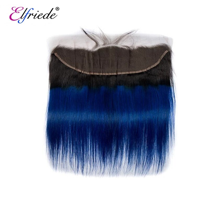 Elfriede # T1b/Blauw Recht Ombre Gekleurde Haarbundels Met Frontale Remy 100% Mensenhaar Weeft 3 Bundels Met Kant Frontale 13X4