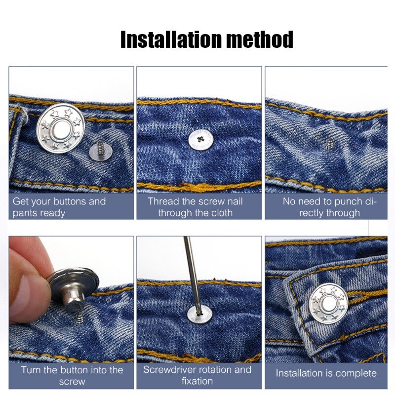 10pcs Detachable Jeans Buttons Nail-free Adjustable Waist Metal Buckles Screw Repair Kit Fastener Pants Diy Sewing Clothes Tools