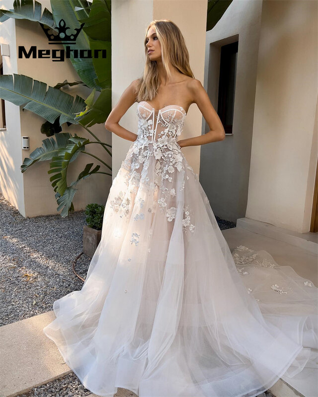 Boho elegancka suknia ślubna Sweetheart 2023 dla kobiet aplikacje 3 suknie ślubne Vestidos De Novia wykonane na zamówienie