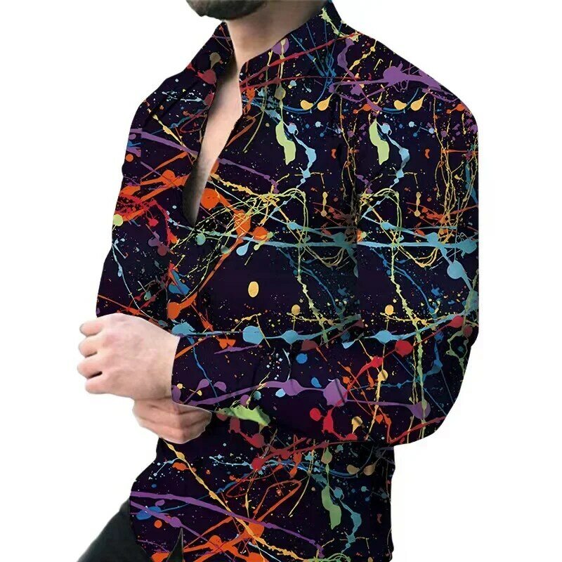 Camisa xadrez com padrão de flor para homens, Street Design, linha Graffiti, esportes ao ar livre, novos tops de moda, 2023