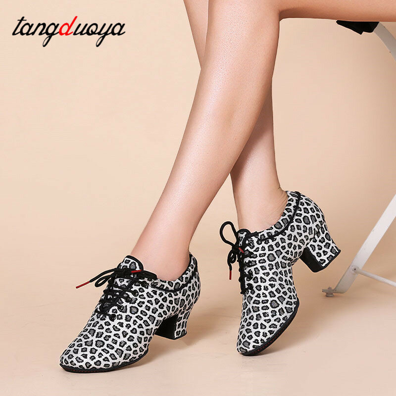 Leopard Latin Dance buty damskie buty Jazz Tango Salsa kobieta nowoczesne buty do tańca towarzyskiego buty nauczyciela 5cm obcasy taniec Sneakers