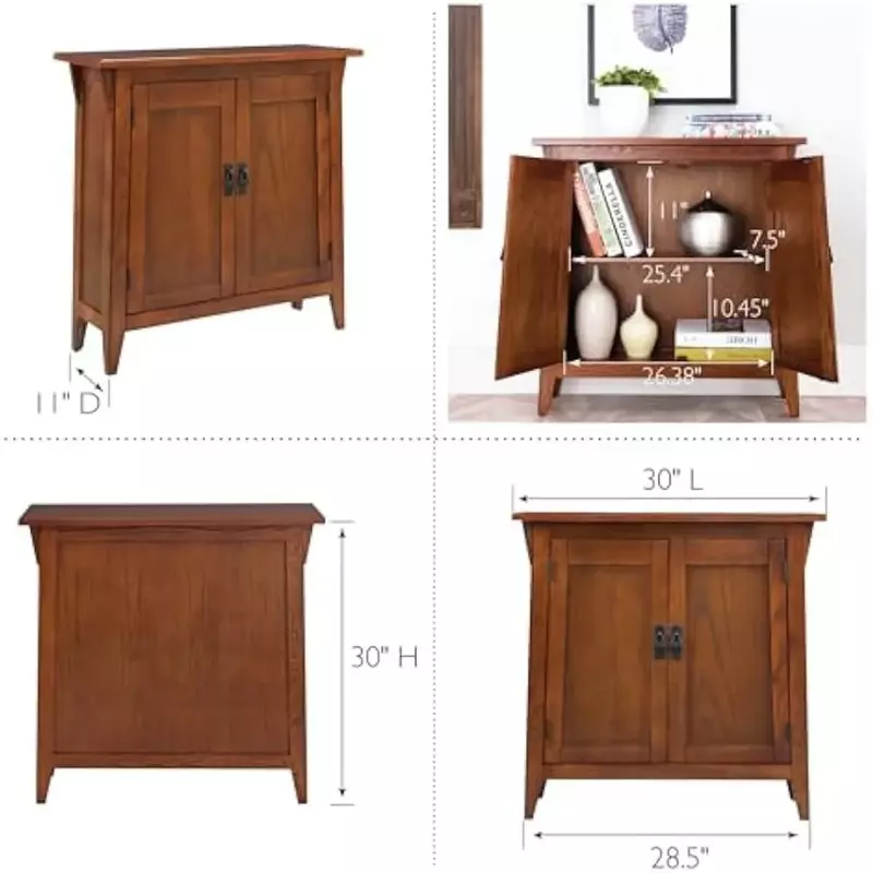 Mission Foyer Cabinet Hall Stand, Made with Solid Wood, for Living Room, Entryway, Rich Russet Finish, 11" D x 30" W x 30" H