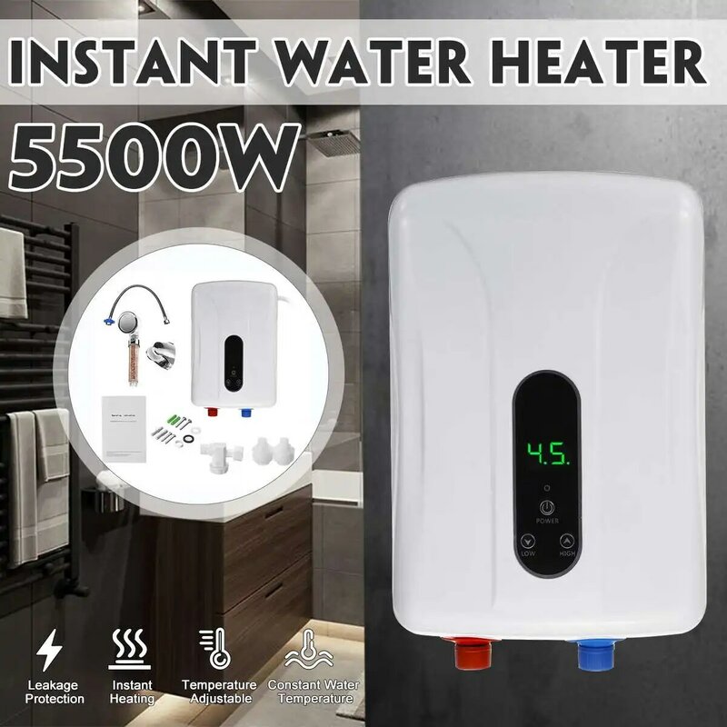 Pemanas air listrik Mini 5500W, pemanas air panas instan pintar aman 50Hz pemanas air listrik 220v