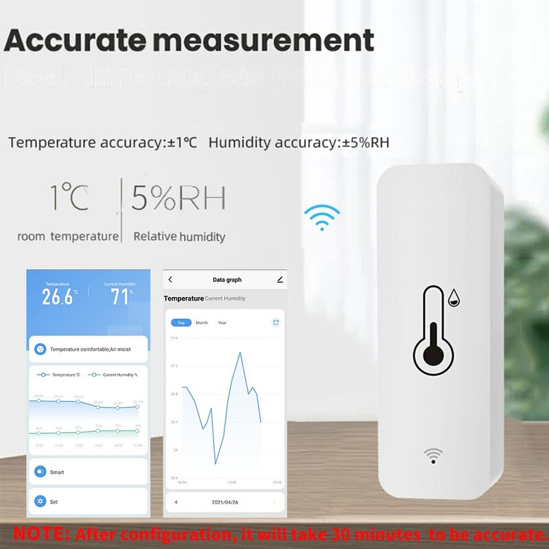 Датчик температуры и влажности Tuya WiFi Удаленный монитор SmartLife для умного дома, работа с Alexa Google Assistant
