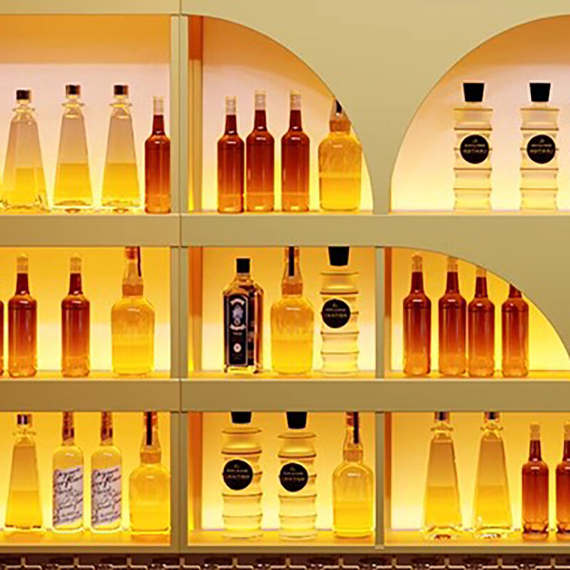 Penyimpanan restoran kabinet Bar sudut koktail prasmanan komersial lemari anggur tampilan minuman keras