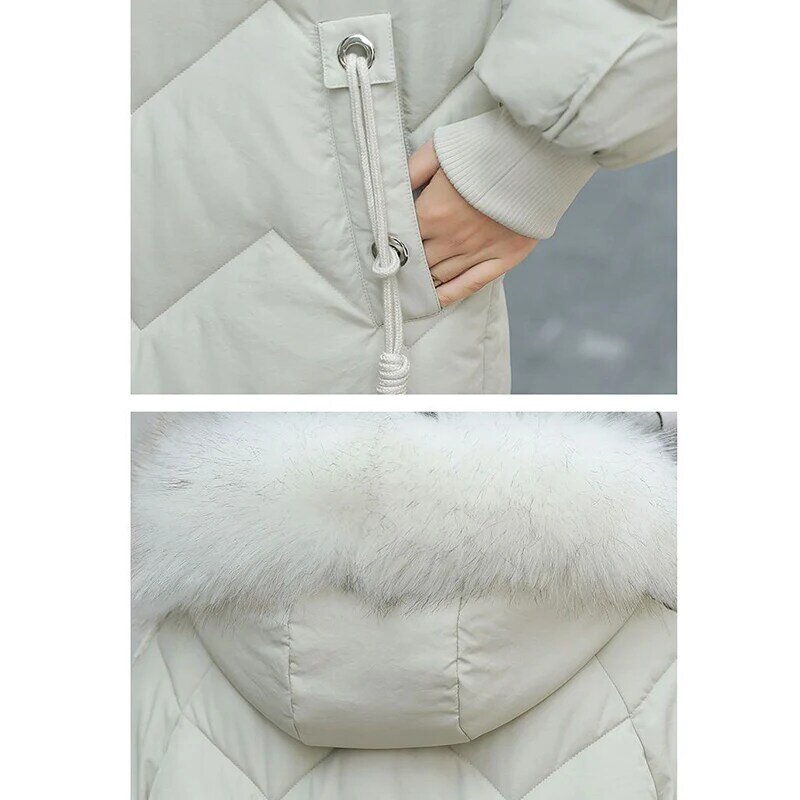 Parkas mi-longs à capuche pour femmes avec grand col en fourrure, veste en coton, manteau épais femme, mode élégante, décontracté, hiver, 2023
