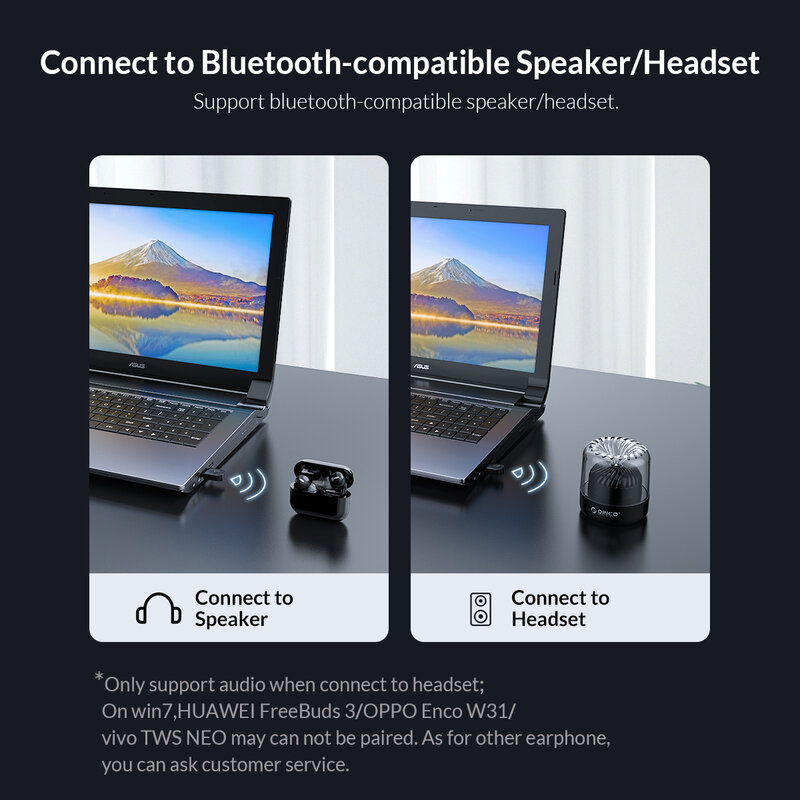 USB Bluetooth-адаптер ORICO, адаптер 5,0, музыкальный аудиоприемник, передатчик, Поддержка Windows 7/8/10, для ПК, ноутбука, колонок