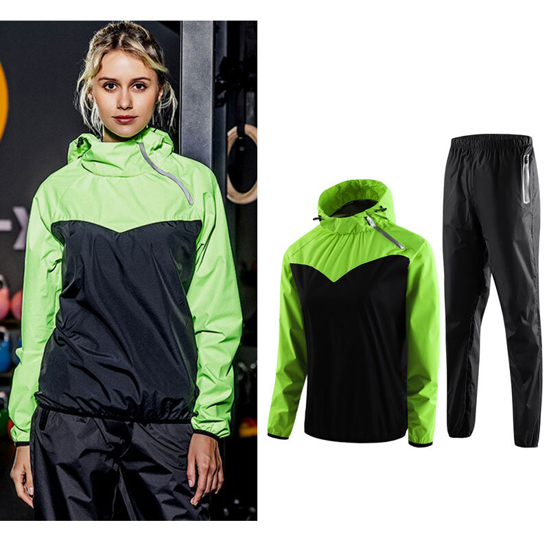Sauna Suit Women Men Durable Gym Workout Long Sleeve Sauna Jacket With Hood+Long Pants Sweat Suits For Boxing Exercise Fitness