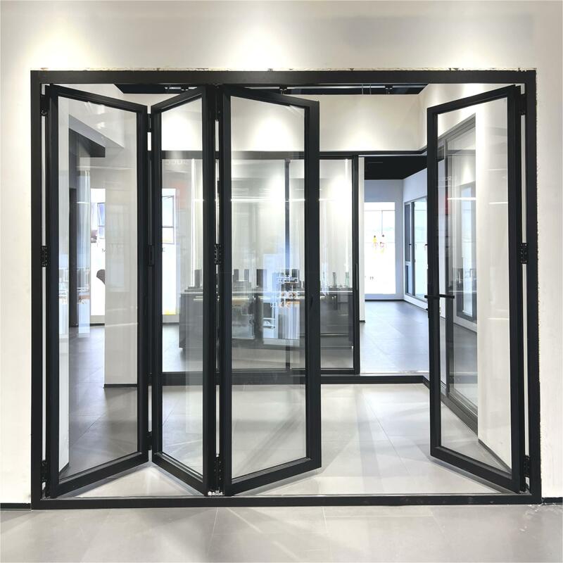 Sixinalu-puerta plegable de vidrio templado de doble acristalamiento, marco de aleación de perfil de aluminio, rotura térmica de 1,8mm, puerta de acordeón hecha a medida