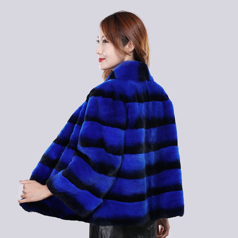 Abrigo de piel auténtica para mujer, Chaqueta corta de piel auténtica de conejo Rex, estilo de lujo, novedad de invierno, 2024